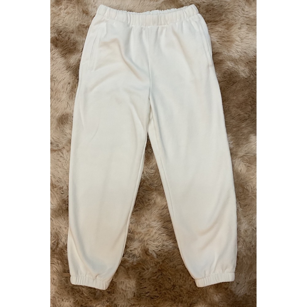 Gap Womens High Rise Boyfriend Joggers Off White Fleece Sweatpants Small Petite
